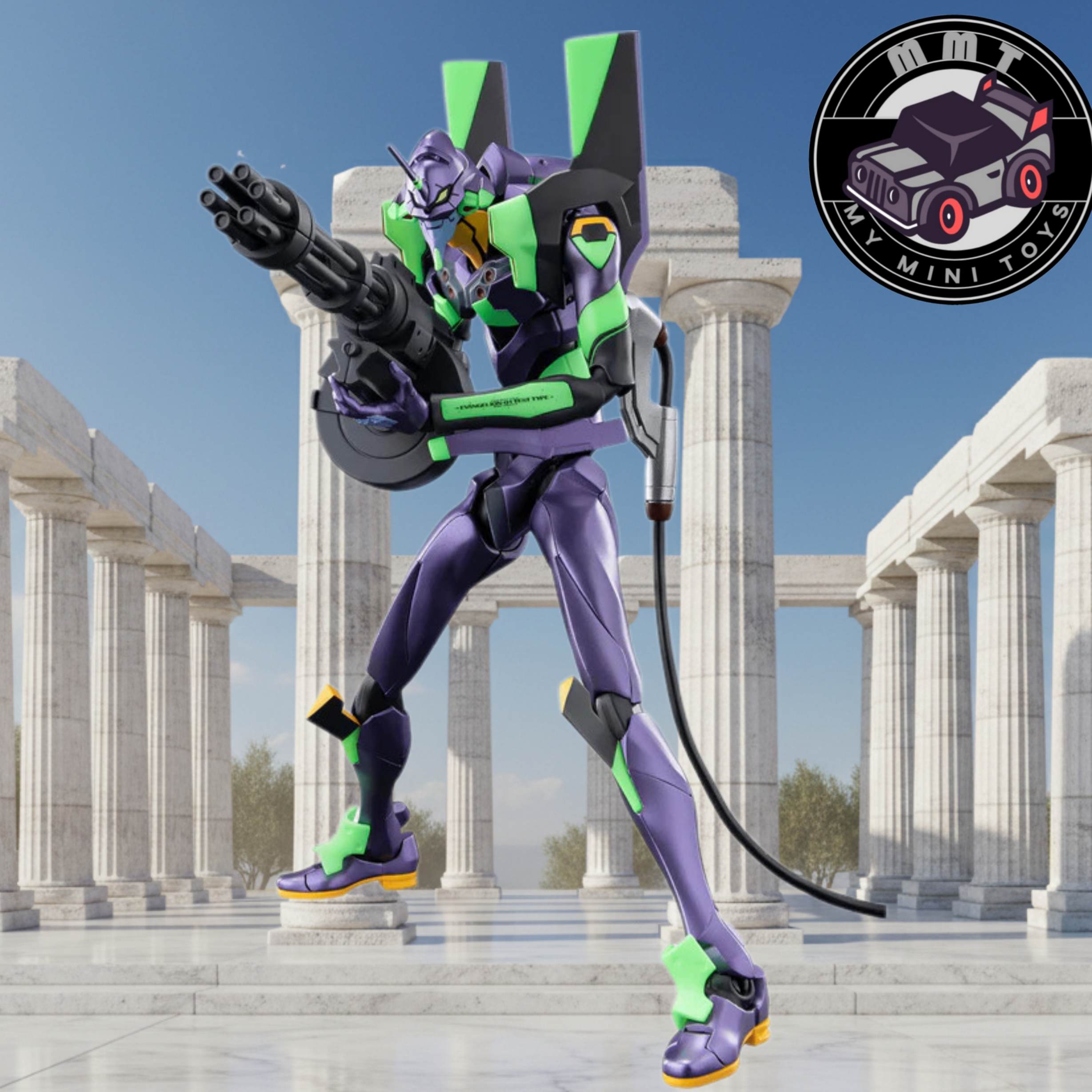 Evangelion eva-01 with cable and gatling gun