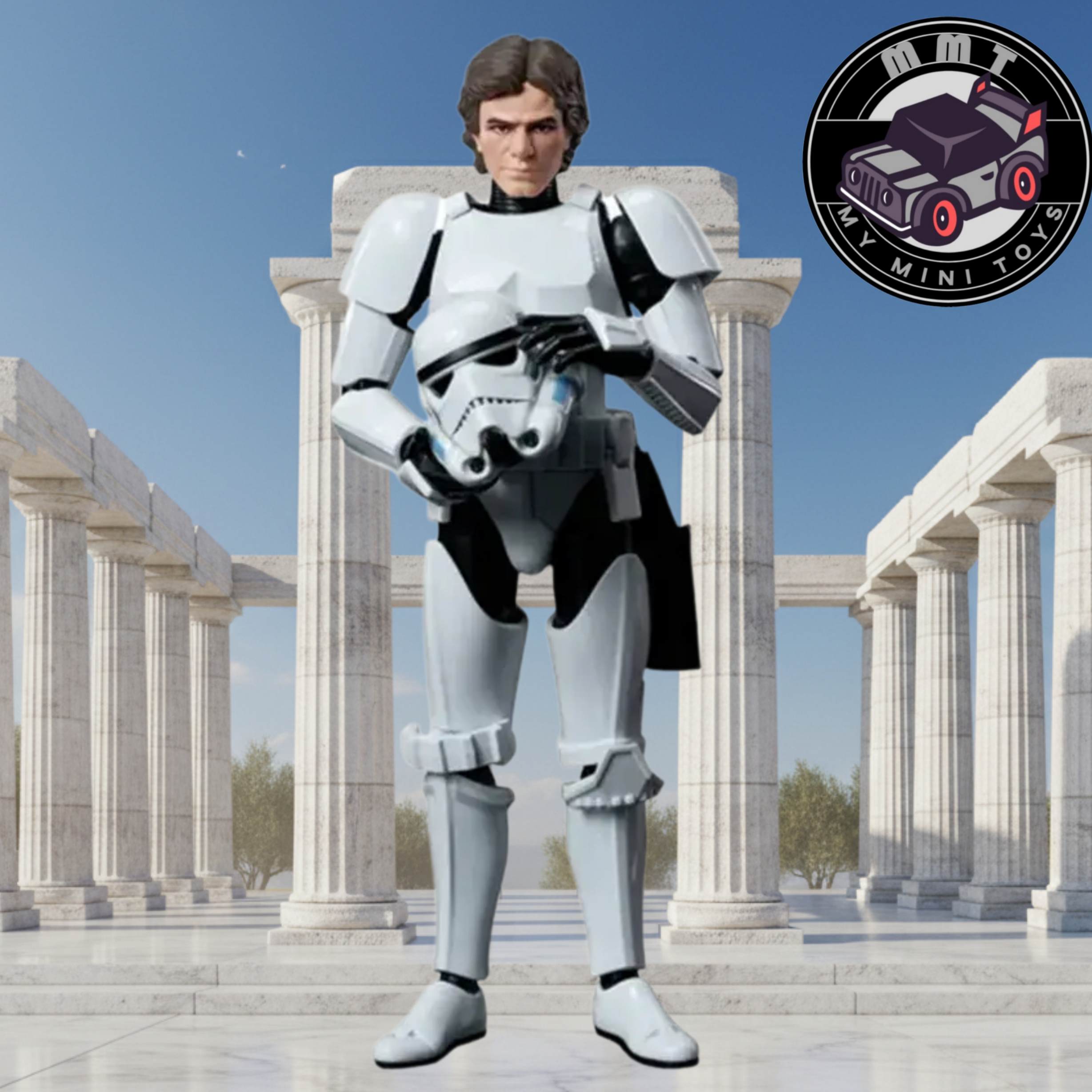 Star Wars Han Solo in Stormtrooper armor Champion Class figure front view with helmet